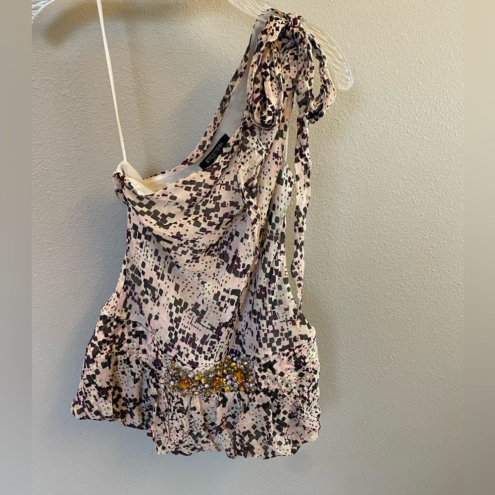 Women’s dressy one shoulder, pink & gold blouse